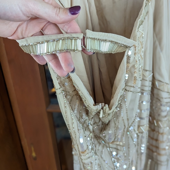 ASOS Retired Gold Sequin Cut Out Prom Evening Gown Dress Tall Size 14 - Picture 7 of 11